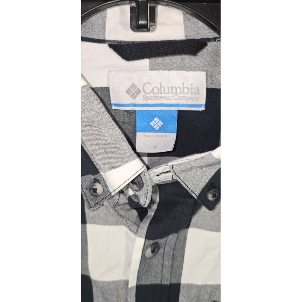 Columbia Mens Buffalo Plaid Button Down Shirt Black White Long Sleeve Medium - Picture 3 of 6